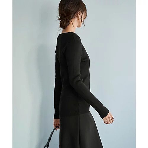 【スタイルデリ/STYLE DELI】の新補正リブ デコルテあきニットトップス 人気、トレンドファッション・服の通販 founy(ファニー) 　ファッション　Fashion　レディースファッション　Fashion for Women　トップス・カットソー　Cut & Sew Tops　ニット　Knit Tops & Sweaters　カーディガン　Cardigan, Knitwear　クール　Cool, Chic　サロペット　Overalls, Salopette　シンプル　Simple, Minimal　ジャケット　Jacket, Outerwear　スクエア　Square, Square Shape　ストレート　Straight, Straight Cut　スリット　Slit, Slit Detail　デコルテ　Décolleté, Neckline　定番　Standard, Basic Item　なめらか　Smooth, Silky Texture　長袖　Long Sleeve, Full Sleeve　ベーシック　Basic, Essential　リブニット　Rib Knit, Ribbed Knit　other-2|ID: prp329100004838983 ipo3291000000035828779