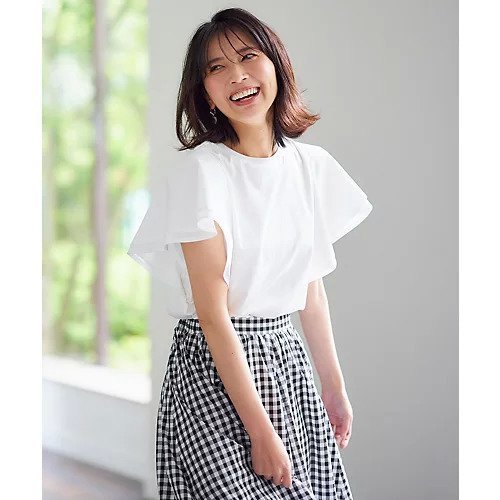 【エニー/ANY】の【シワになりにくい】ダブルフレアスリーブカットソー 人気、トレンドファッション・服の通販 founy(ファニー) 　ファッション　Fashion　レディースファッション　Fashion for Women　トップス・カットソー　Cut & Sew Tops　カットソー・ベーシックTシャツ　Cut-and-Sewn Tops / Stretch Tees & Basics　ショルダー　Shoulder, Shoulder Strap　スリーブ　Sleeve, Long Sleeve / Short Sleeve　ダブル　Double, Double-Breasted　デニム　Denim, Jeans Material　フレア　Flare, Flared　吸水　Absorbent, Quick-Dry　other-3|ID: prp329100004839004 ipo3291000000035261541