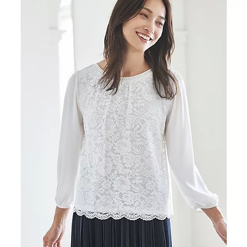 【エニー/ANY】の【前後着用可】シフォンブラウス 人気、トレンドファッション・服の通販 founy(ファニー) 　ファッション　Fashion　レディースファッション　Fashion for Women　トップス・カットソー　Cut & Sew Tops　シャツ・ブラウス・オフィスカジュアル　Elegant Blouses & Button-Ups　インナー　Innerwear　カットソー　Cut and Sewn Top　シフォン　Chiffon, Lightweight Fabric　ジャケット　Jacket, Outerwear　スカラップ　Scallop, Scalloped Edge　ビジュー　Bijou, Jewel-like Accent　プリーツ　Pleats, Pleated　レース　Lace, Lace Fabric　 other-1|ID: prp329100004839007 ipo3291000000035902687