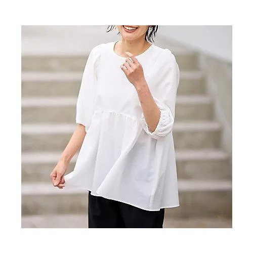 【エニー/ANY】の【WEB限定】サッカーギャザーペプラムブラウス インテリア・キッズ・メンズ・レディースファッション・服の通販 founy(ファニー) 　ファッション　Fashion　レディースファッション　Fashion for Women　トップス・カットソー　Cut & Sew Tops　シャツ・ブラウス・オフィスカジュアル　Elegant Blouses & Button-Ups　おすすめ　Recommended / Our Picks　サッカー　Seersucker, Summer Fabric　デニム　Denim, Jeans Material　バランス　Balance, Style Balance　ペプラム　Peplum, Flared Hem　エレガント 上品　Elegant　ホワイト|ID: prp329100004839029 ipo3291000000035920842