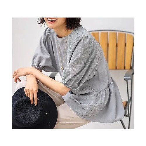 【エニー/ANY】のサッカーギャザーバックペプラムブラウス 人気、トレンドファッション・服の通販 founy(ファニー) 　ファッションモデル・俳優・女優　Models　女性　Women　優木まおみ　Yuki Maomi　ファッション　Fashion　レディースファッション　Fashion for Women　トップス・カットソー　Cut & Sew Tops　シャツ・ブラウス・オフィスカジュアル　Elegant Blouses & Button-Ups　バッグ　Bags　おすすめ　Recommended / Our Picks　イエロー　Yellow　サッカー　Seersucker, Summer Fabric　ティアード　Tiered, Tiered Style　デニム　Denim, Jeans Material　バランス　Balance, Style Balance　エレガント 上品　Elegant　切替　Switching, Contrast Panel　 other-1|ID: prp329100004839030 ipo3291000000035261660