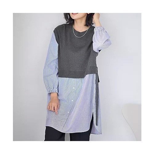 【エニー/ANY】のレイヤード風チュニック 人気、トレンドファッション・服の通販 founy(ファニー) 　ファッション　Fashion　レディースファッション　Fashion for Women　トップス・カットソー　Cut & Sew Tops　おすすめ　Recommended / Our Picks　コンビ　Combo, Combination Style　ストライプ　Stripe, Striped Pattern　チュニック　Tunic, Long Top　バランス　Balance, Style Balance　畦　Ribbed Knit　other-2|ID: prp329100004839049 ipo3291000000035261754