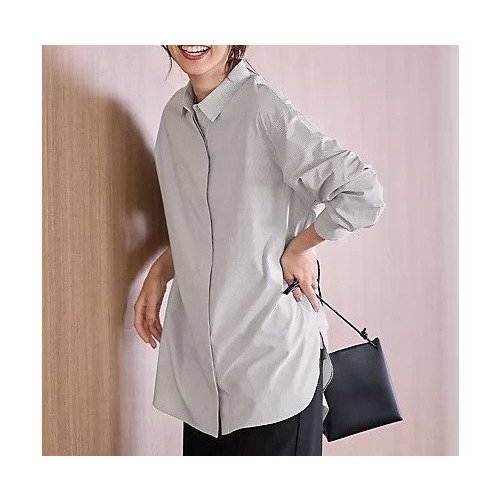 【エニー/ANY】のロングシャツ インテリア・キッズ・メンズ・レディースファッション・服の通販 founy(ファニー) 　ファッション　Fashion　レディースファッション　Fashion for Women　トップス・カットソー　Cut & Sew Tops　シャツ・ブラウス・オフィスカジュアル　Elegant Blouses & Button-Ups　おすすめ　Recommended / Our Picks　インナー　Innerwear　カットソー　Cut and Sewn Top　シンプル　Simple, Minimal　トレンド　Trend, Trending Now　ベーシック　Basic, Essential　ロング　Long, Long-Length　定番　Standard, Basic Item　抗菌　Antibacterial, Bacteria-Resistant　羽織　Haori, Light Jacket　グレーピンストライプ|ID: prp329100004839051 ipo3291000000035902748