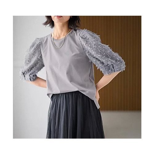 【エニー/ANY】のシルケットスムースジャガードスリーブプルオーバー インテリア・キッズ・メンズ・レディースファッション・服の通販 founy(ファニー) 　ファッション　Fashion　レディースファッション　Fashion for Women　トップス・カットソー　Cut & Sew Tops　カジュアルプルオーバー・ニットトップス　Pullovers & Knit Tops / Casual Pullovers　おすすめ　Recommended / Our Picks　インナー　Innerwear　シンプル　Simple, Minimal　スラックス　Slacks, Dress Pants　スリット　Slit, Slit Detail　デニム　Denim, Jeans Material　トレンド　Trend, Trending Now　ベーシック　Basic, Essential　グレー|ID: prp329100004839054 ipo3291000000035261783