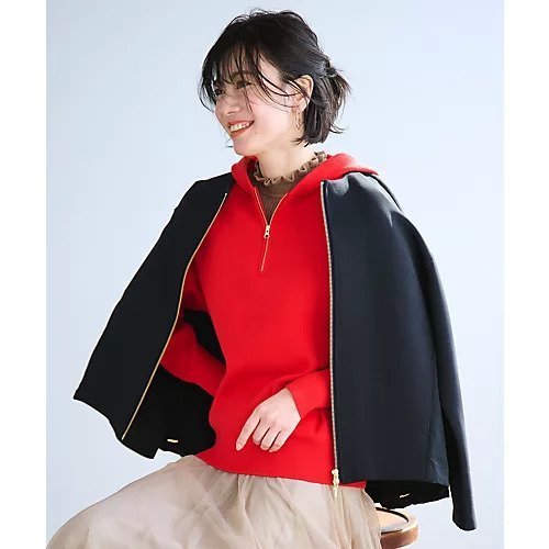 【エニー/ANY】のハーフジップニットフーディー インテリア・キッズ・メンズ・レディースファッション・服の通販 founy(ファニー) 　ファッション　Fashion　レディースファッション　Fashion for Women　トップス・カットソー　Cut & Sew Tops　ニット　Knit Tops & Sweaters　おすすめ　Recommended / Our Picks　インナー　Innerwear　スウェット / スエット　Sweatshirt, Sweatwear　デニム　Denim, Jeans Material　ハイネック　High Neck, Mock Neck　エレガント 上品　Elegant　レッド|ID: prp329100004839069 ipo3291000000036310953