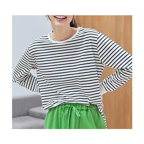 【エニー/ANY】のテールTシャツ インテリア・キッズ・メンズ・レディースファッション・服の通販 founy(ファニー) 　ファッション　Fashion　レディースファッション　Fashion for Women　トップス・カットソー　Cut & Sew Tops　シャツ・ブラウス・オフィスカジュアル　Elegant Blouses & Button-Ups　ロングTシャツ・Tシャツ　Longline T-Shirts & Tees　おすすめ　Recommended / Our Picks　シンプル　Simple, Minimal　スリーブ　Sleeve, Long Sleeve / Short Sleeve　オフ×ブラックボーダー|ID: prp329100004839073 ipo3291000000036304876