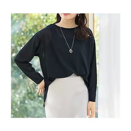 【エニー/ANY】のシア―ラウンドネックTシャツ インテリア・キッズ・メンズ・レディースファッション・服の通販 founy(ファニー) 　ファッション　Fashion　レディースファッション　Fashion for Women　トップス・カットソー　Cut & Sew Tops　シャツ・ブラウス・オフィスカジュアル　Elegant Blouses & Button-Ups　ロングTシャツ・Tシャツ　Longline T-Shirts & Tees　インナー　Innerwear　シアー　Sheer, See-Through　シンプル　Simple, Minimal　デニム　Denim, Jeans Material　トレンド　Trend, Trending Now　ラウンド　Round, Round Neck　ロング　Long, Long-Length　洗える　Machine Washable　ブラック|ID: prp329100004839077 ipo3291000000036304899