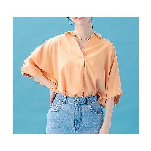 【エニー/ANY】の【新色追加】スキッパーネック袖タックブラウス インテリア・キッズ・メンズ・レディースファッション・服の通販 founy(ファニー) 　ファッション　Fashion　レディースファッション　Fashion for Women　トップス・カットソー　Cut & Sew Tops　シャツ・ブラウス・オフィスカジュアル　Elegant Blouses & Button-Ups　スキッパー　Skipper, Open Collar　ストライプ　Stripe, Striped Pattern　デニム　Denim, Jeans Material　フェミニン　Feminine, Girly　無地　Plain, Solid Color　オレンジ|ID: prp329100004839093 ipo3291000000035262006