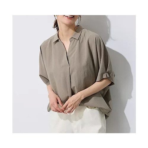 【エニー/ANY】の【新色追加】スキッパーネック袖タックブラウス インテリア・キッズ・メンズ・レディースファッション・服の通販 founy(ファニー) 　ファッション　Fashion　レディースファッション　Fashion for Women　トップス・カットソー　Cut & Sew Tops　シャツ・ブラウス・オフィスカジュアル　Elegant Blouses & Button-Ups　スキッパー　Skipper, Open Collar　ストライプ　Stripe, Striped Pattern　デニム　Denim, Jeans Material　フェミニン　Feminine, Girly　無地　Plain, Solid Color　カーキ|ID: prp329100004839093 ipo3291000000035262007