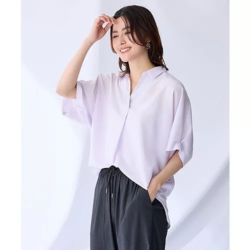 【エニー/ANY】の【新色追加】スキッパーネック袖タックブラウス インテリア・キッズ・メンズ・レディースファッション・服の通販 founy(ファニー) 　ファッション　Fashion　レディースファッション　Fashion for Women　トップス・カットソー　Cut & Sew Tops　シャツ・ブラウス・オフィスカジュアル　Elegant Blouses & Button-Ups　スキッパー　Skipper, Open Collar　ストライプ　Stripe, Striped Pattern　デニム　Denim, Jeans Material　フェミニン　Feminine, Girly　無地　Plain, Solid Color　ピンク|ID: prp329100004839093 ipo3291000000035262012