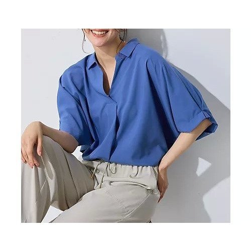 【エニー/ANY】の【新色追加】スキッパーネック袖タックブラウス インテリア・キッズ・メンズ・レディースファッション・服の通販 founy(ファニー) 　ファッション　Fashion　レディースファッション　Fashion for Women　トップス・カットソー　Cut & Sew Tops　シャツ・ブラウス・オフィスカジュアル　Elegant Blouses & Button-Ups　スキッパー　Skipper, Open Collar　ストライプ　Stripe, Striped Pattern　デニム　Denim, Jeans Material　フェミニン　Feminine, Girly　無地　Plain, Solid Color　ブルー|ID: prp329100004839093 ipo3291000000035262013