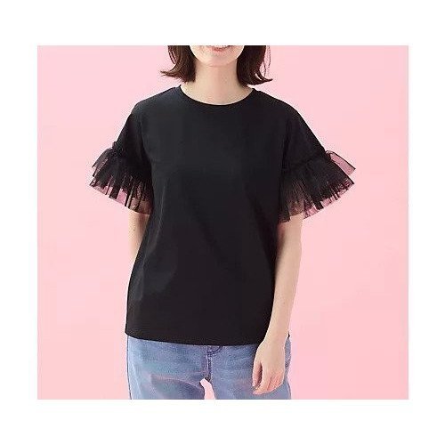 【エニー/ANY】のソロナチュールスリーブプルオーバー インテリア・キッズ・メンズ・レディースファッション・服の通販 founy(ファニー) 　ファッション　Fashion　レディースファッション　Fashion for Women　トップス・カットソー　Cut & Sew Tops　カジュアルプルオーバー・ニットトップス　Pullovers & Knit Tops / Casual Pullovers　おすすめ　Recommended / Our Picks　コンビ　Combo, Combination Style　シンプル　Simple, Minimal　チュール　Tulip, Tulip Motif　デニム　Denim, Jeans Material　フェミニン　Feminine, Girly　ブラック|ID: prp329100004839095 ipo3291000000035262021