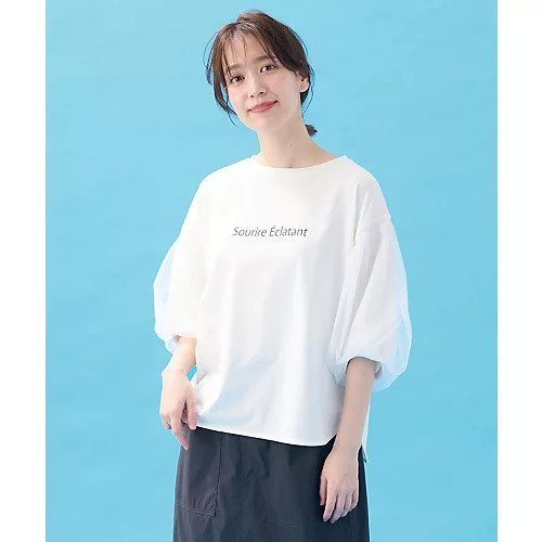 【エニー/ANY】のエニィファンクションバルーンスリーブTシャツ インテリア・キッズ・メンズ・レディースファッション・服の通販 founy(ファニー) 　ファッション　Fashion　レディースファッション　Fashion for Women　トップス・カットソー　Cut & Sew Tops　シャツ・ブラウス・オフィスカジュアル　Elegant Blouses & Button-Ups　ロングTシャツ・Tシャツ　Longline T-Shirts & Tees　シアー　Sheer, See-Through　チュール　Tulip, Tulip Motif　デニム　Denim, Jeans Material　バルーン　Balloon, Balloon Silhouette　フェミニン　Feminine, Girly　ラウンド　Round, Round Neck　夏　Summer　オフ|ID: prp329100004839096 ipo3291000000036321681