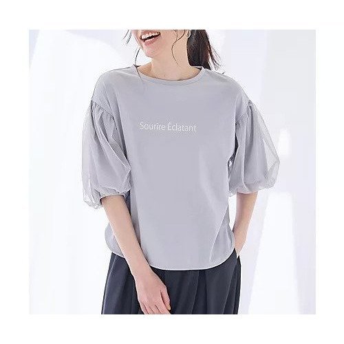 【エニー/ANY】のエニィファンクションバルーンスリーブTシャツ インテリア・キッズ・メンズ・レディースファッション・服の通販 founy(ファニー) 　ファッション　Fashion　レディースファッション　Fashion for Women　トップス・カットソー　Cut & Sew Tops　シャツ・ブラウス・オフィスカジュアル　Elegant Blouses & Button-Ups　ロングTシャツ・Tシャツ　Longline T-Shirts & Tees　シアー　Sheer, See-Through　チュール　Tulip, Tulip Motif　デニム　Denim, Jeans Material　バルーン　Balloon, Balloon Silhouette　フェミニン　Feminine, Girly　ラウンド　Round, Round Neck　夏　Summer　チャコール|ID: prp329100004839096 ipo3291000000036321682