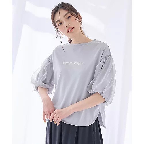 【エニー/ANY】のエニィファンクションバルーンスリーブTシャツ 人気、トレンドファッション・服の通販 founy(ファニー) 　ファッション　Fashion　レディースファッション　Fashion for Women　トップス・カットソー　Cut & Sew Tops　シャツ・ブラウス・オフィスカジュアル　Elegant Blouses & Button-Ups　ロングTシャツ・Tシャツ　Longline T-Shirts & Tees　シアー　Sheer, See-Through　チュール　Tulip, Tulip Motif　デニム　Denim, Jeans Material　バルーン　Balloon, Balloon Silhouette　フェミニン　Feminine, Girly　ラウンド　Round, Round Neck　夏　Summer　other-2|ID: prp329100004839096 ipo3291000000036321683