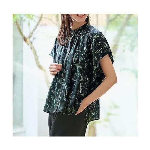 【エニー/ANY】のスクエアプリントシャツ インテリア・キッズ・メンズ・レディースファッション・服の通販 founy(ファニー) 　ファッション　Fashion　レディースファッション　Fashion for Women　トップス・カットソー　Cut & Sew Tops　シャツ・ブラウス・オフィスカジュアル　Elegant Blouses & Button-Ups　アニマル　Animal Print　シンプル　Simple, Minimal　デニム　Denim, Jeans Material　エレガント 上品　Elegant　ネイビーベース×花柄|ID: prp329100004839276 ipo3291000000035414499