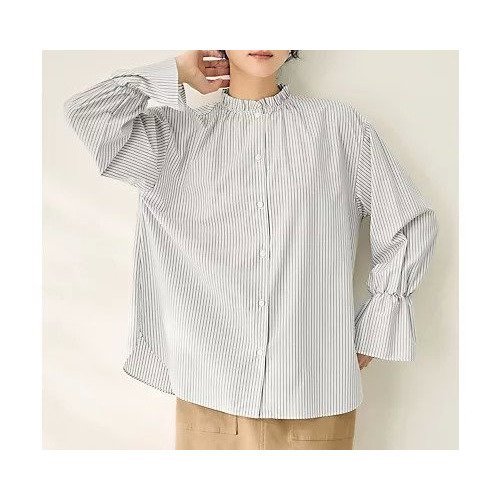 【エニー/ANY】のエニィファンクションハイネックブラウス インテリア・キッズ・メンズ・レディースファッション・服の通販 founy(ファニー) 　ファッション　Fashion　レディースファッション　Fashion for Women　トップス・カットソー　Cut & Sew Tops　シャツ・ブラウス・オフィスカジュアル　Elegant Blouses & Button-Ups　インナー　Innerwear　抗菌　Antibacterial, Bacteria-Resistant　スウェット / スエット　Sweatshirt, Sweatwear　ストライプ　Stripe, Striped Pattern　デニム　Denim, Jeans Material　定番　Standard, Basic Item　ハイネック　High Neck, Mock Neck　フリル　Frill, Ruffle　ベーシック　Basic, Essential　リラックス　Relax, Relaxed Fit　おすすめ　Recommended / Our Picks　グレーストライプ|ID: prp329100004839393 ipo3291000000035311586