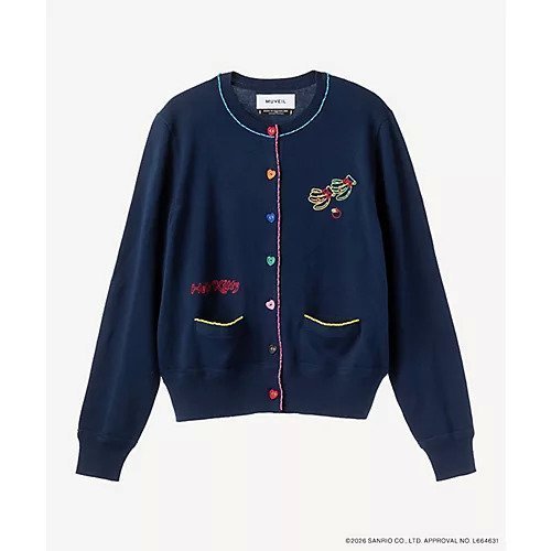 【ミュベール/MUVEIL】のサンリオキャラクターズコラボ ハローキティ カーディガン インテリア・キッズ・メンズ・レディースファッション・服の通販 founy(ファニー) 　ファッション　Fashion　レディースファッション　Fashion for Women　トップス・カットソー　Cut & Sew Tops　カーディガン・羽織り　Layered Style Cardigans　カーディガン　Cardigan, Knitwear　グログラン　Grosgrain, Grosgrain Ribbon　ベーシック　Basic, Essential　ポケット　Pocket, Pocket Detail　navy|ID: prp329100004840580 ipo3291000000036304396