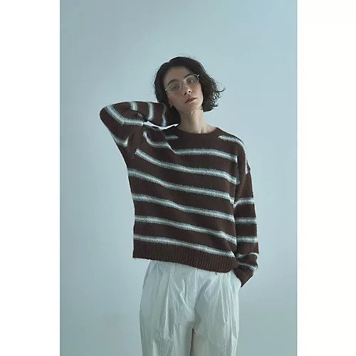 【マージュール/marjour】のAIRY STRIPE KNIT インテリア・キッズ・メンズ・レディースファッション・服の通販 founy(ファニー) 　ファッション　Fashion　レディースファッション　Fashion for Women　トップス・カットソー　Cut & Sew Tops　ニット　Knit Tops & Sweaters　エアリー　Airy Texture　シンプル　Simple, Minimal　ストレッチ　Stretch, Stretchy Fabric　バランス　Balance, Style Balance　ボトム　Bottoms, Lower Wear　ボーダー　Border, Stripe　ポケット　Pocket, Pocket Detail　リラックス　Relax, Relaxed Fit　レース　Lace, Lace Fabric　冬　Winter / This Winter　BROWN|ID: prp329100004844561 ipo3291000000036049062
