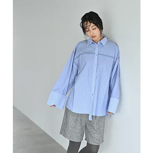【スタイルデリ/STYLE DELI】の【BLK001】ブロード&ストライプチュールかぶせシャツ 人気、トレンドファッション・服の通販 founy(ファニー) 　ファッション　Fashion　レディースファッション　Fashion for Women　トップス・カットソー　Cut & Sew Tops　シャツ・ブラウス・オフィスカジュアル　Elegant Blouses & Button-Ups　インナー　Innerwear　春　Spring　秋　Autumn　シューズ　Shoes, Footwear　シンプル　Simple, Minimal　ストライプ　Stripe, Striped Pattern　チュール　Tulip, Tulip Motif　バランス　Balance, Style Balance　ブロード　Broadcloth, Fine Cotton　ベーシック　Basic, Essential　羽織　Haori, Light Jacket　マニッシュ　Mannish, Boyish　ロング　Long, Long-Length　ワイド　Wide, Wide Fit　おすすめ　Recommended / Our Picks　other-2|ID: prp329100004845633 ipo3291000000036334632
