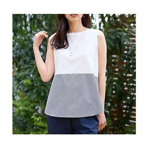 【エニー/ANY】のラウンドヘムコンビインナー インテリア・キッズ・メンズ・レディースファッション・服の通販 founy(ファニー) 　ファッション　Fashion　レディースファッション　Fashion for Women　インナー　Innerwear　カットソー　Cut and Sewn Top　ジャケット　Jacket, Outerwear　タンク　Tank Top, Sleeveless Top　トレンド　Trend, Trending Now　ベスト　Vest, Waistcoat　オフ×ストライプ|ID: prp329100004847100 ipo3291000000035903086