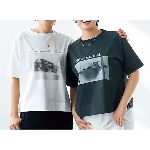 【イーバイエクラ/E by eclat】のAlain CAT Tシャツ 人気、トレンドファッション・服の通販 founy(ファニー) 　ファッション　Fashion　レディースファッション　Fashion for Women　トップス・カットソー　Cut & Sew Tops　シャツ・ブラウス・オフィスカジュアル　Elegant Blouses & Button-Ups　ロングTシャツ・Tシャツ　Longline T-Shirts & Tees　人気　Popular, Best Seller　洗える　Machine Washable　猫　Cat, Kitty　other-2|ID: prp329100004848420 ipo3291000000035443643