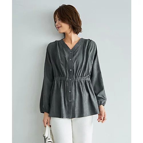 【スタイルデリ/STYLE DELI】の【LUXE】ピーチスキンウエストマークギャザーブラウス インテリア・キッズ・メンズ・レディースファッション・服の通販 founy(ファニー) 　ファッション　Fashion　レディースファッション　Fashion for Women　トップス・カットソー　Cut & Sew Tops　シャツ・ブラウス・オフィスカジュアル　Elegant Blouses & Button-Ups　イエロー　Yellow　インナー　Innerwear　春　Spring　秋　Autumn　ギャザー　Gathered, Ruffled　サテン　Satin, Glossy Fabric　シンプル　Simple, Minimal　ジャケット　Jacket, Outerwear　スリット　Slit, Slit Detail　なめらか　Smooth, Silky Texture　長袖　Long Sleeve, Full Sleeve　バランス　Balance, Style Balance　ピーチ　Peach, Soft Touch　フレア　Flare, Flared　ポケット　Pocket, Pocket Detail　チャコール|ID: prp329100004851314 ipo3291000000035577253