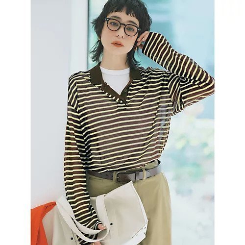 【エミ/emmi】のシアーボーダーポロニットトップス 人気、トレンドファッション・服の通販 founy(ファニー) 　ファッション　Fashion　レディースファッション　Fashion for Women　トップス・カットソー　Cut & Sew Tops　ニット　Knit Tops & Sweaters　イエロー　Yellow　インナー　Innerwear　カットソー　Cut and Sewn Top　シアー　Sheer, See-Through　タンク　Tank Top, Sleeveless Top　フェミニン　Feminine, Girly　ボーダー　Border, Stripe　半袖　Short Sleeve, Half Sleeve　長袖　Long Sleeve, Full Sleeve　other-2|ID: prp329100004851802 ipo3291000000035856448