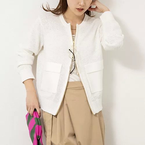 【リエミラー/Rie Miller】の《手洗い可能》テープヤーンZIP UPカーディガン インテリア・キッズ・メンズ・レディースファッション・服の通販 founy(ファニー) 　ファッション　Fashion　レディースファッション　Fashion for Women　トップス・カットソー　Cut & Sew Tops　カーディガン・羽織り　Layered Style Cardigans　2026年　2026　おすすめ　Recommended / Our Picks　カーディガン　Cardigan, Knitwear　デニム　Denim, Jeans Material　フロント　Front, Front Design　ポケット　Pocket, Pocket Detail　エレガント 上品　Elegant　夏　Summer　定番　Standard, Basic Item　春　Spring　ホワイト|ID: prp329100004852702 ipo3291000000036271978