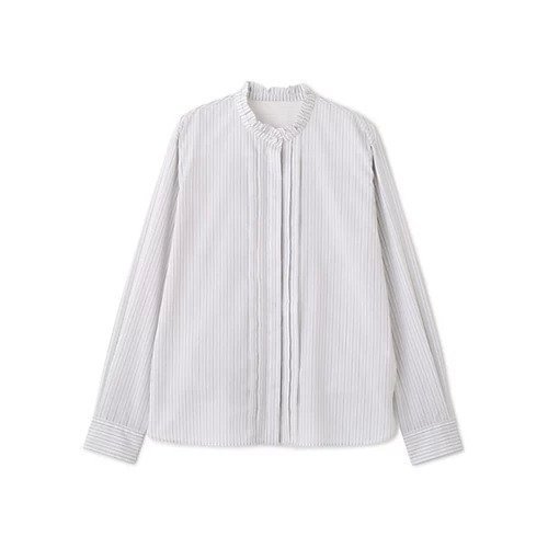 【ヒューマンウーマン/HUMAN WOMAN】の先染めストライプスタンドフリルブラウス 人気、トレンドファッション・服の通販 founy(ファニー) 　ファッション　Fashion　レディースファッション　Fashion for Women　トップス・カットソー　Cut & Sew Tops　シャツ・ブラウス・オフィスカジュアル　Elegant Blouses & Button-Ups　おすすめ　Recommended / Our Picks　インナー　Innerwear　クラシカル　Classical, Vintage-Inspired　スタンダード　Standard, Basic　ストライプ　Stripe, Striped Pattern　スリット　Slit, Slit Detail　フリル　Frill, Ruffle　other-2|ID: prp329100004854942 ipo3291000000035739474
