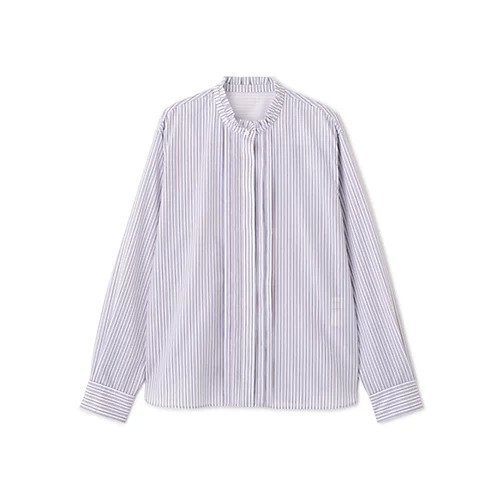 【ヒューマンウーマン/HUMAN WOMAN】の先染めストライプスタンドフリルブラウス 人気、トレンドファッション・服の通販 founy(ファニー) 　ファッション　Fashion　レディースファッション　Fashion for Women　トップス・カットソー　Cut & Sew Tops　シャツ・ブラウス・オフィスカジュアル　Elegant Blouses & Button-Ups　おすすめ　Recommended / Our Picks　インナー　Innerwear　クラシカル　Classical, Vintage-Inspired　スタンダード　Standard, Basic　ストライプ　Stripe, Striped Pattern　スリット　Slit, Slit Detail　フリル　Frill, Ruffle　other-3|ID: prp329100004854942 ipo3291000000035739477