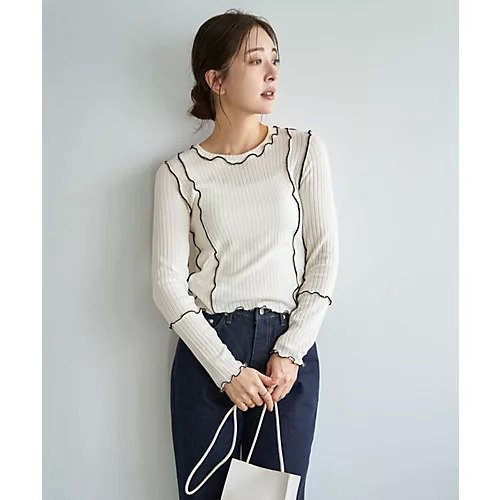 【スタイルデリ/STYLE DELI】のメロウリブ フリルライントップス インテリア・キッズ・メンズ・レディースファッション・服の通販 founy(ファニー) 　ファッション　Fashion　レディースファッション　Fashion for Women　トップス・カットソー　Cut & Sew Tops　イエロー　Yellow　インナー　Innerwear　カットソー　Cut and Sewn Top　ジャケット　Jacket, Outerwear　スリット　Slit, Slit Detail　デコルテ　Décolleté, Neckline　定番　Standard, Basic Item　ネックレス　Necklace, Pendant Necklace　長袖　Long Sleeve, Full Sleeve　パステル　Pastel, Soft Color　フィット　Fit, Slim Fit　ベスト　Vest, Waistcoat　ホワイト|ID: prp329100004857450 ipo3291000000035851380