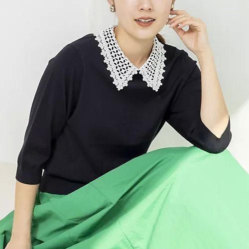 【ノーリーズ/NOLLEY'S】の《手洗い可能》襟レース取り外し6分袖プルオーバー インテリア・キッズ・メンズ・レディースファッション・服の通販 founy(ファニー) 　ファッション　Fashion　レディースファッション　Fashion for Women　トップス・カットソー　Cut & Sew Tops　カジュアルプルオーバー・ニットトップス　Pullovers & Knit Tops / Casual Pullovers　2025年　2025　2025-2026秋冬・A/W　Autumn/Winter 2025–26 AW25–26　2026年　2026　ストレッチ　Stretch, Stretchy Fabric　レース　Lace, Lace Fabric　エレガント 上品　Elegant　夏　Summer　春　Spring　S/S・春夏　SS, Spring/Summer, Warm Season　ネイビー|ID: prp329100004858952 ipo3291000000036050031