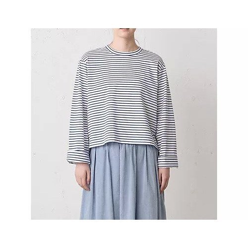 【ミディウミ/MidiUmi】のボーダーベーシックTシャツ インテリア・キッズ・メンズ・レディースファッション・服の通販 founy(ファニー) 　ファッション　Fashion　レディースファッション　Fashion for Women　トップス・カットソー　Cut & Sew Tops　シャツ・ブラウス・オフィスカジュアル　Elegant Blouses & Button-Ups　ロングTシャツ・Tシャツ　Longline T-Shirts & Tees　ベーシック　Basic, Essential　ボーダー　Border, Stripe　モックネック　Mock Neck, Short Turtleneck　定番　Standard, Basic Item　ブルー|ID: prp329100004860694 ipo3291000000036050765