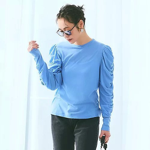 【チノ/CINOH】のSHEF GATHERED SLEEVE LONG T SHIRT 人気、トレンドファッション・服の通販 founy(ファニー) 　ファッション　Fashion　レディースファッション　Fashion for Women　トップス・カットソー　Cut & Sew Tops　シャツ・ブラウス・オフィスカジュアル　Elegant Blouses & Button-Ups　ロングTシャツ・Tシャツ　Longline T-Shirts & Tees　インド　Indian Textile　洗える　Machine Washable　カットソー　Cut and Sewn Top　ギャザー　Gathered, Ruffled　吸水　Absorbent, Quick-Dry　シアー　Sheer, See-Through　シンプル　Simple, Minimal　スリーブ　Sleeve, Long Sleeve / Short Sleeve　デニム　Denim, Jeans Material　ドッキング　Docking, Mixed Material　ドレープ　Drape, Draping Fabric　定番　Standard, Basic Item　バランス　Balance, Style Balance　フォルム　Silhouette, Form　ロング　Long, Long-Length　夏　Summer　エレガント 上品　Elegant　other-2|ID: prp329100004860726 ipo3291000000035998067