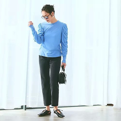 【チノ/CINOH】のSHEF GATHERED SLEEVE LONG T SHIRT 人気、トレンドファッション・服の通販 founy(ファニー) 　ファッション　Fashion　レディースファッション　Fashion for Women　トップス・カットソー　Cut & Sew Tops　シャツ・ブラウス・オフィスカジュアル　Elegant Blouses & Button-Ups　ロングTシャツ・Tシャツ　Longline T-Shirts & Tees　インド　Indian Textile　洗える　Machine Washable　カットソー　Cut and Sewn Top　ギャザー　Gathered, Ruffled　吸水　Absorbent, Quick-Dry　シアー　Sheer, See-Through　シンプル　Simple, Minimal　スリーブ　Sleeve, Long Sleeve / Short Sleeve　デニム　Denim, Jeans Material　ドッキング　Docking, Mixed Material　ドレープ　Drape, Draping Fabric　定番　Standard, Basic Item　バランス　Balance, Style Balance　フォルム　Silhouette, Form　ロング　Long, Long-Length　夏　Summer　エレガント 上品　Elegant　other-3|ID: prp329100004860726 ipo3291000000035998070