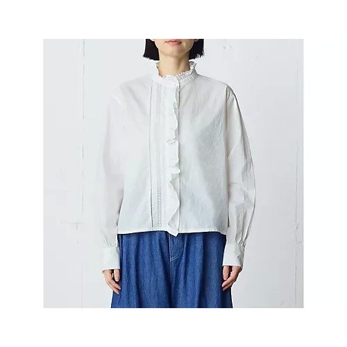 【ミディウミ/MidiUmi】のフロントフリルレースシャツ インテリア・キッズ・メンズ・レディースファッション・服の通販 founy(ファニー) 　ファッション　Fashion　レディースファッション　Fashion for Women　トップス・カットソー　Cut & Sew Tops　シャツ・ブラウス・オフィスカジュアル　Elegant Blouses & Button-Ups　アシンメトリー　Asymmetrical Style　タイプライター　Typewriter Fabric, Crisp Cotton　フリル　Frill, Ruffle　ベーシック　Basic, Essential　ボックス　Boxy, Box Shape　レース　Lace, Lace Fabric　オフホワイト|ID: prp329100004861728 ipo3291000000036051265