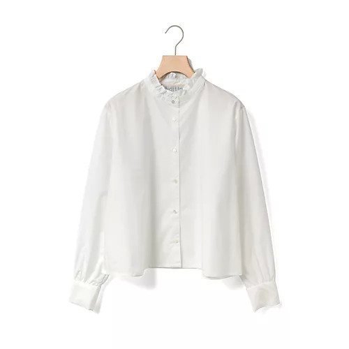 【ミディウミ/MidiUmi】のフリルショートシャツ インテリア・キッズ・メンズ・レディースファッション・服の通販 founy(ファニー) ファッション Fashion レディースファッション Fashion for Women トップス・カットソー Cut & Sew Tops シャツ・ブラウス・オフィスカジュアル Elegant Blouses & Button-Ups おすすめ Recommended / Our Picks ショート Short, Short Length スタンド Stand Collar, Upright Stand タイプライター Typewriter Fabric, Crisp Cotton フリル Frill, Ruffle エレガント 上品 Elegant 春 Spring オフホワイト|ID: prp329100004861740 ipo3291000000036051516