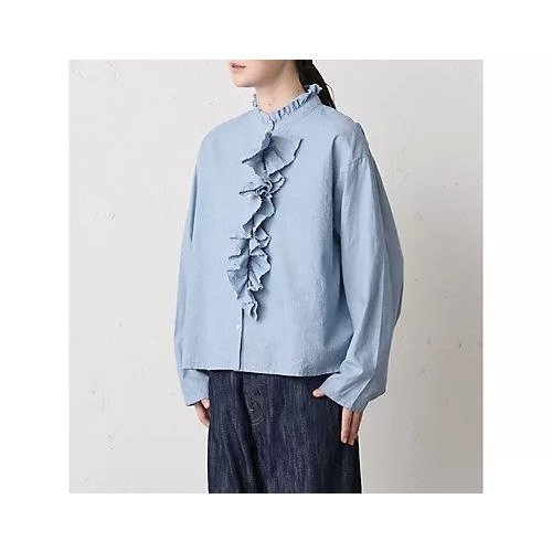 【ミディウミ/MidiUmi】のダンガリーズラッフルシャツ 人気、トレンドファッション・服の通販 founy(ファニー) 　ファッション　Fashion　レディースファッション　Fashion for Women　トップス・カットソー　Cut & Sew Tops　シャツ・ブラウス・オフィスカジュアル　Elegant Blouses & Button-Ups　インディゴ　Indigo Denim　インナー　Innerwear　ダンガリー　Dungaree, Chambray　フリル　Frill, Ruffle　フロント　Front, Front Design　ベーシック　Basic, Essential　ラッフル　Ruffle, Frill　人気　Popular, Best Seller　other-2|ID: prp329100004861747 ipo3291000000036051589