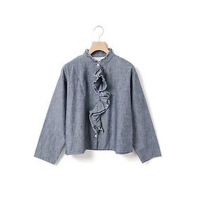 【ミディウミ/MidiUmi】のダンガリーズラッフルシャツ 人気、トレンドファッション・服の通販 founy(ファニー) ファッション Fashion レディースファッション Fashion for Women トップス・カットソー Cut & Sew Tops シャツ・ブラウス・オフィスカジュアル Elegant Blouses & Button-Ups インディゴ Indigo Denim インナー Innerwear ダンガリー Dungaree, Chambray フリル Frill, Ruffle フロント Front, Front Design ベーシック Basic, Essential ラッフル Ruffle, Frill 人気 Popular, Best Seller |ID:prp329100004861747