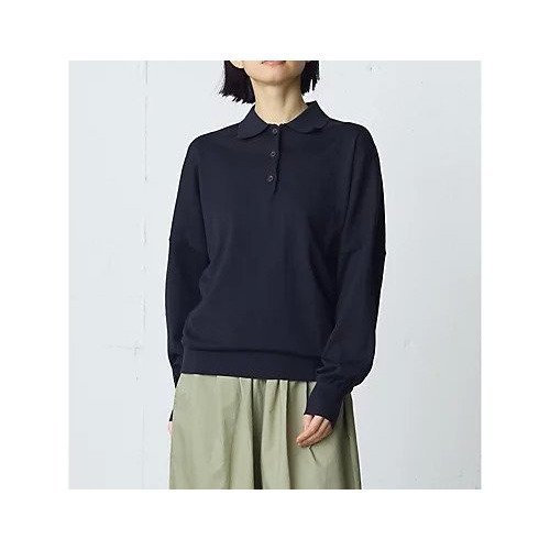 【ミディウミ/MidiUmi】のワイドニットポロ インテリア・キッズ・メンズ・レディースファッション・服の通販 founy(ファニー) 　ファッション　Fashion　レディースファッション　Fashion for Women　トップス・カットソー　Cut & Sew Tops　ニット　Knit Tops & Sweaters　ポロシャツ　Polo Shirt, Collared Tee　エレガント 上品　Elegant　ネイビー|ID: prp329100004861750 ipo3291000000036051606