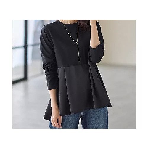 【エニー/ANY】の【WEB限定】サテンコンビペプラムカットソー 人気、トレンドファッション・服の通販 founy(ファニー) 　ファッション　Fashion　レディースファッション　Fashion for Women　トップス・カットソー　Cut & Sew Tops　カットソー・ベーシックTシャツ　Cut-and-Sewn Tops / Stretch Tees & Basics　おすすめ　Recommended / Our Picks　インナー　Innerwear　カーディガン　Cardigan, Knitwear　サテン　Satin, Glossy Fabric　パーカー　Hoodie, Parka　フレア　Flare, Flared　ペプラム　Peplum, Flared Hem　エレガント 上品　Elegant　洗える　Machine Washable　A/W・秋冬　Autumn/Winter　 other-1|ID: prp329100004861861 ipo3291000000036063442