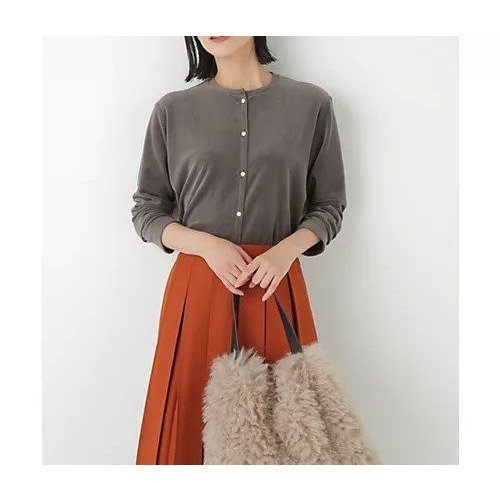 【ヒューマンウーマン/HUMAN WOMAN】のTCコンパクトベロアカーディガン インテリア・キッズ・メンズ・レディースファッション・服の通販 founy(ファニー) 　ファッション　Fashion　レディースファッション　Fashion for Women　トップス・カットソー　Cut & Sew Tops　カーディガン・羽織り　Layered Style Cardigans　ベロアトップス　Velour Tops / Velvet-Look Items　おすすめ　Recommended / Our Picks　カーディガン　Cardigan, Knitwear　シンプル　Simple, Minimal　スタンダード　Standard, Basic　バランス　Balance, Style Balance　プリント　Print, Printed Pattern　ベロア　Velour, Soft Velvet　ボックス　Boxy, Box Shape　ボトム　Bottoms, Lower Wear　メタル　Metal, Metal Parts　チャコール|ID: prp329100004862060 ipo3291000000036077067