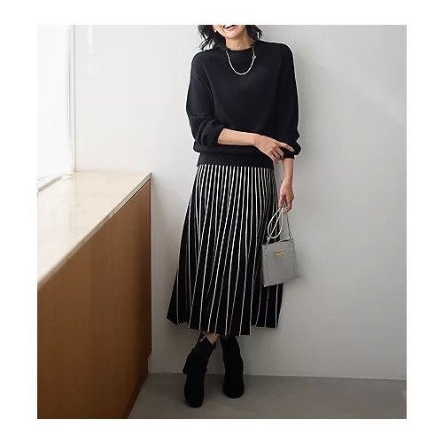 【エニー/ANY】の【洗濯機可/ウエストゴム】ニットセットアップII 人気、トレンドファッション・服の通販 founy(ファニー) 　ファッション　Fashion　レディースファッション　Fashion for Women　トップス・カットソー　Cut & Sew Tops　ニット　Knit Tops & Sweaters　なめらか　Smooth, Silky Texture　ストライプ　Stripe, Striped Pattern　セットアップ　Set-Up, Coordinated Outfit　フレア　Flare, Flared　ボトルネック　Bottle Neck, Mock Neck　ラウンド　Round, Round Neck　畦　Ribbed Knit　 other-1|ID: prp329100004863626 ipo3291000000036173581