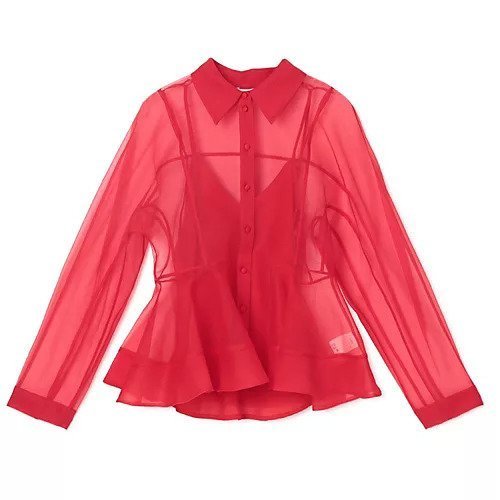 【ガニー/GANNI】のTextured Organza Peplum Shirt インテリア・キッズ・メンズ・レディースファッション・服の通販 founy(ファニー) 　ファッション　Fashion　レディースファッション　Fashion for Women　トップス・カットソー　Cut & Sew Tops　シャツ・ブラウス・オフィスカジュアル　Elegant Blouses & Button-Ups　キャミソール　Camisole, Spaghetti Strap Top　シアー　Sheer, See-Through　シェイプ　Shape, Slim Fit　ペプラム　Peplum, Flared Hem　Mars Red|ID: prp329100004866112 ipo3291000000036270285