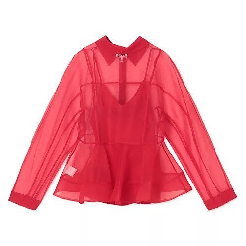 【ガニー/GANNI】のTextured Organza Peplum Shirt 人気、トレンドファッション・服の通販 founy(ファニー) 　ファッション　Fashion　レディースファッション　Fashion for Women　トップス・カットソー　Cut & Sew Tops　シャツ・ブラウス・オフィスカジュアル　Elegant Blouses & Button-Ups　キャミソール　Camisole, Spaghetti Strap Top　シアー　Sheer, See-Through　シェイプ　Shape, Slim Fit　ペプラム　Peplum, Flared Hem　other-2|ID: prp329100004866112 ipo3291000000036270286