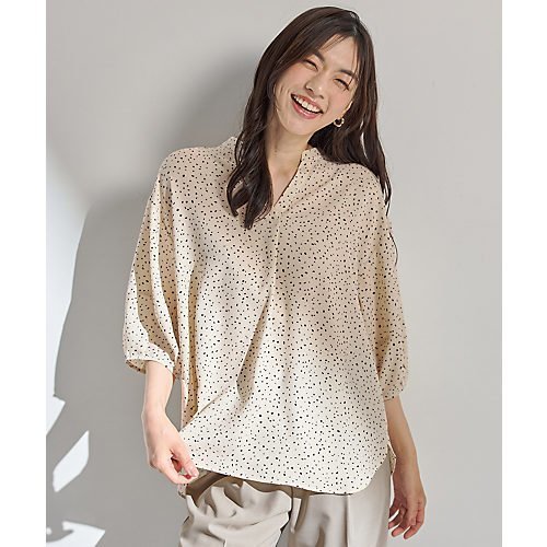 【エニー/ANY】のドルマンスキッパードットブラウス インテリア・キッズ・メンズ・レディースファッション・服の通販 founy(ファニー) ファッション Fashion レディースファッション Fashion for Women トップス・カットソー Cut & Sew Tops シャツ・ブラウス・オフィスカジュアル Elegant Blouses & Button-Ups ジョーゼット Georgette, Semi-Sheer Fabric スキッパー Skipper, Open Collar スリーブ Sleeve, Long Sleeve / Short Sleeve デニム Denim, Jeans Material ドット Polka Dot, Dot Pattern バランス Balance, Style Balance ボトム Bottoms, Lower Wear エレガント 上品 Elegant 楽ちん Easy Fit, Comfortable 洗える Machine Washable ビジネス 仕事 通勤 Business / Work / Commuting エクリュ系|ID: prp329100004867470 ipo3291000000036259181