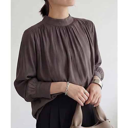 【スタイルデリ/STYLE DELI】の微光沢シボ感ギャザーブラウス 人気、トレンドファッション・服の通販 founy(ファニー) 　ファッション　Fashion　レディースファッション　Fashion for Women　トップス・カットソー　Cut & Sew Tops　シャツ・ブラウス・オフィスカジュアル　Elegant Blouses & Button-Ups　インナー　Innerwear　カーディガン　Cardigan, Knitwear　ギャザー　Gathered, Ruffled　サロペット　Overalls, Salopette　シアー　Sheer, See-Through　ジャケット　Jacket, Outerwear　スタイリッシュ　Stylish, Fashionable　スタンド　Stand Collar, Upright Stand　定番　Standard, Basic Item　ノースリーブ　Sleeveless, No-Sleeve　長袖　Long Sleeve, Full Sleeve　バランス　Balance, Style Balance　ベーシック　Basic, Essential　ポケット　Pocket, Pocket Detail　夏　Summer　 other-1|ID: prp329100004867720 ipo3291000000036262294