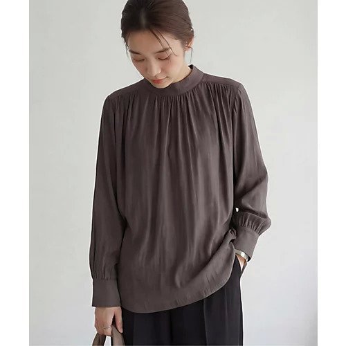 【スタイルデリ/STYLE DELI】の微光沢シボ感ギャザーブラウス 人気、トレンドファッション・服の通販 founy(ファニー) 　ファッション　Fashion　レディースファッション　Fashion for Women　トップス・カットソー　Cut & Sew Tops　シャツ・ブラウス・オフィスカジュアル　Elegant Blouses & Button-Ups　インナー　Innerwear　カーディガン　Cardigan, Knitwear　ギャザー　Gathered, Ruffled　サロペット　Overalls, Salopette　シアー　Sheer, See-Through　ジャケット　Jacket, Outerwear　スタイリッシュ　Stylish, Fashionable　スタンド　Stand Collar, Upright Stand　定番　Standard, Basic Item　ノースリーブ　Sleeveless, No-Sleeve　長袖　Long Sleeve, Full Sleeve　バランス　Balance, Style Balance　ベーシック　Basic, Essential　ポケット　Pocket, Pocket Detail　夏　Summer　other-2|ID: prp329100004867720 ipo3291000000036262296