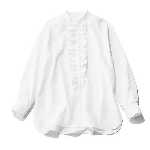 【トゥエルブクローゼット/12closet】の【福田麻琴さんコラボ】【洗える】【接触冷感】フロントフリルブラウス インテリア・キッズ・メンズ・レディースファッション・服の通販 founy(ファニー) 　ファッションモデル・俳優・女優　Models　女性　Women　福田麻琴　Fukuda Makoto　ファッション　Fashion　レディースファッション　Fashion for Women　トップス・カットソー　Cut & Sew Tops　シャツ・ブラウス・オフィスカジュアル　Elegant Blouses & Button-Ups　コラボ　Collaboration, Collab　スリット　Slit, Slit Detail　フリル　Frill, Ruffle　洗える　Machine Washable　オフホワイト|ID: prp329100004868122 ipo3291000000036271540